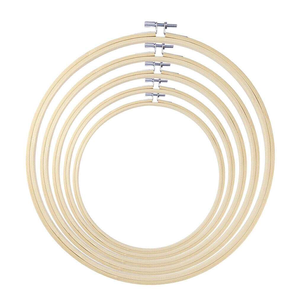 5 Sizes Bamboo Embroidery Hoop Frame Ring (Screw Adjust) Embroidery Sewing Tool