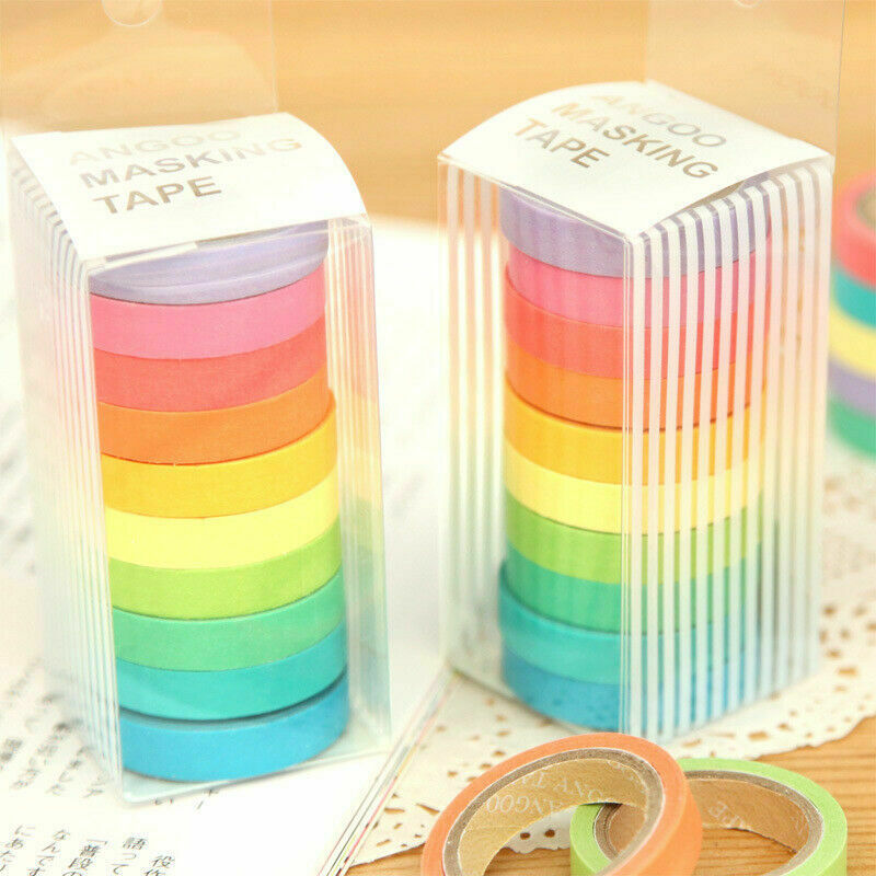 10 Rolls Paper Washi Masking Tape Rainbow Colours Sticky DIY New Decoration C2T3