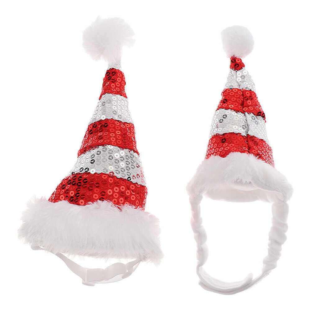 Shiny Red White Striped Cat Kitten Puppy Christmas Santa Hat for Small Dog S