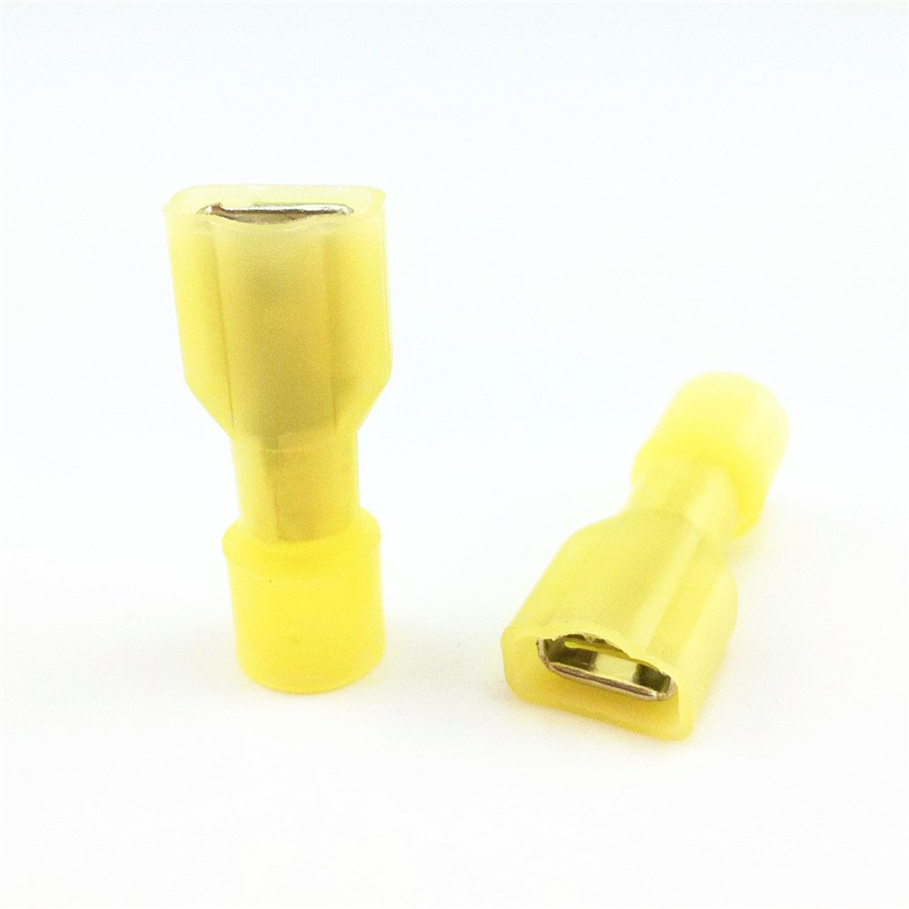 Yellow Fully Insulated Nylon Female Spade Crimp Connector Terminal 12-10AWG 100P