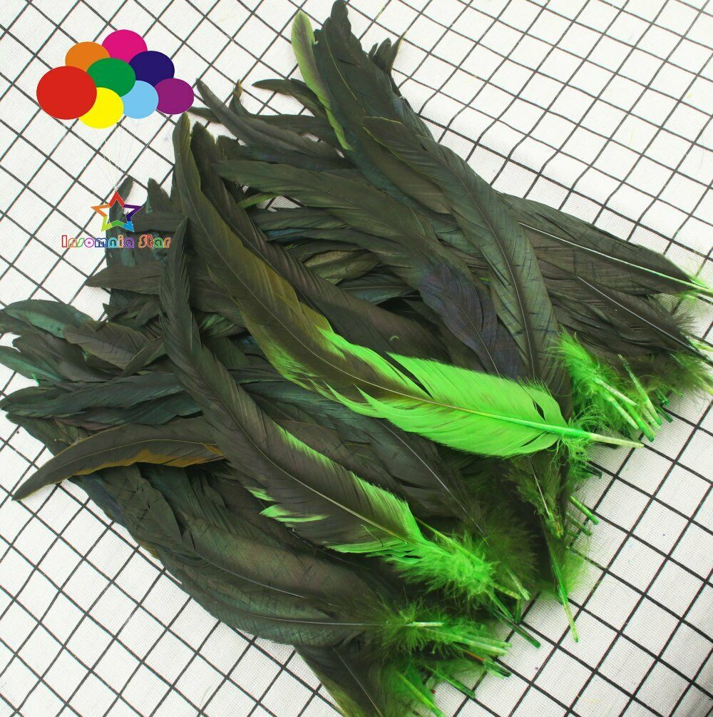 Fruit green dyeing 100 Pcs 12-14 Inch/30-35cm Cock Chicken Tail natural Feathers