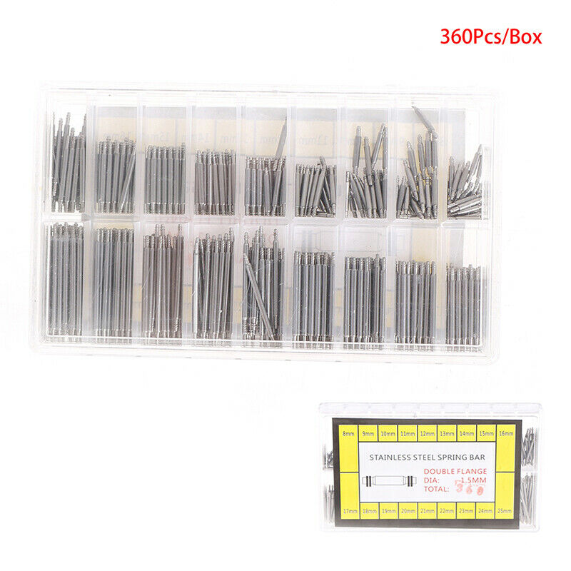 360Pcs Spring Bars Spring Pins Watch Pins Stainless Steel for Watchstrap .l8