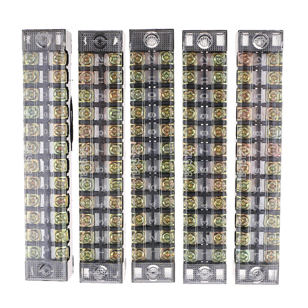 5 Pieces 600V 15A Dual Rows 12 Positions Screw Wire Terminal Strip Barrier Block