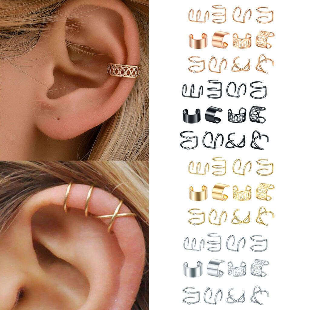 24x Modern Ear Cuff Multi-Style Non-Piercing Jewelry Ear Clip On Wrap Hoop