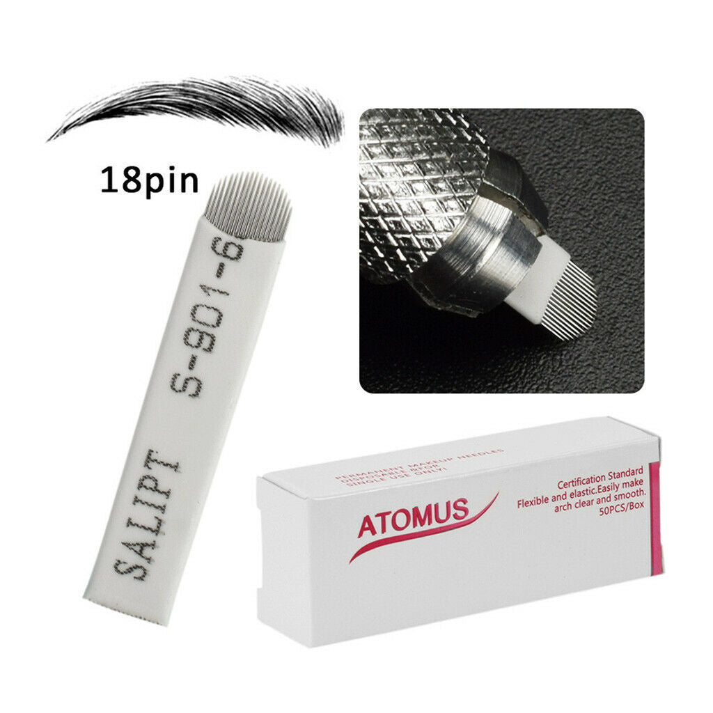 50pcs Stainless Steel Microblading Eyebrow Tattoo Disposable Blade Needles 18