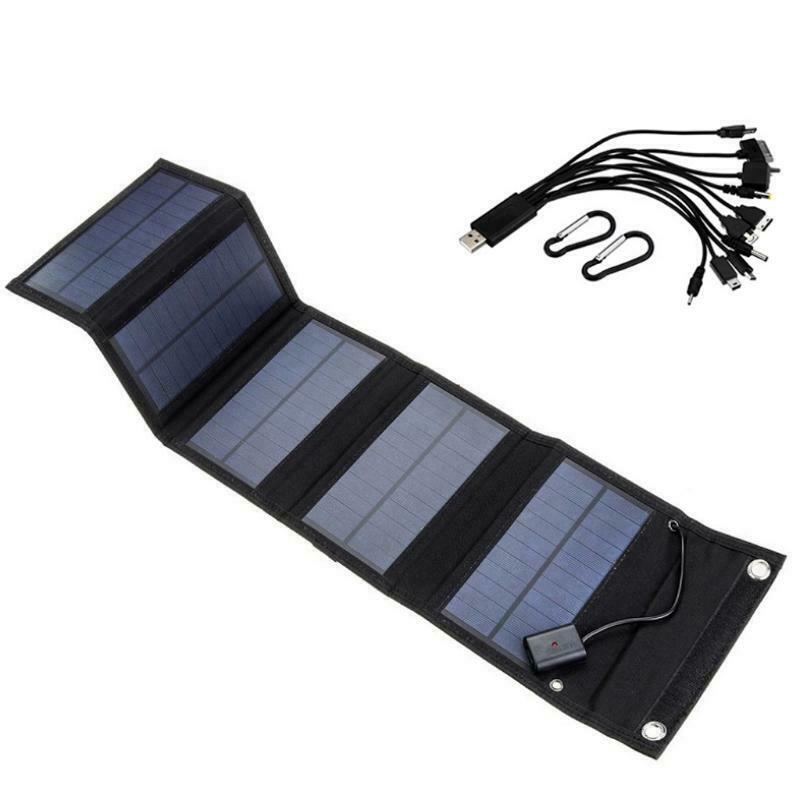 Foldable 15W Solar Panel 10 in 1 USB Solar Cell Waterproof Charger Power Bank