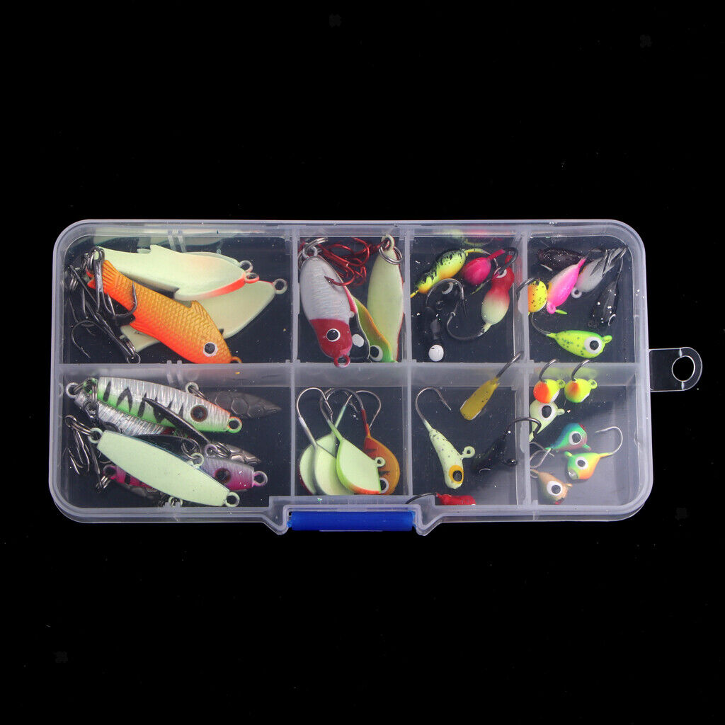 36pcs Assorted Ice Fishing Jigs Jigging Lures Lead Jig Hooks with Box
