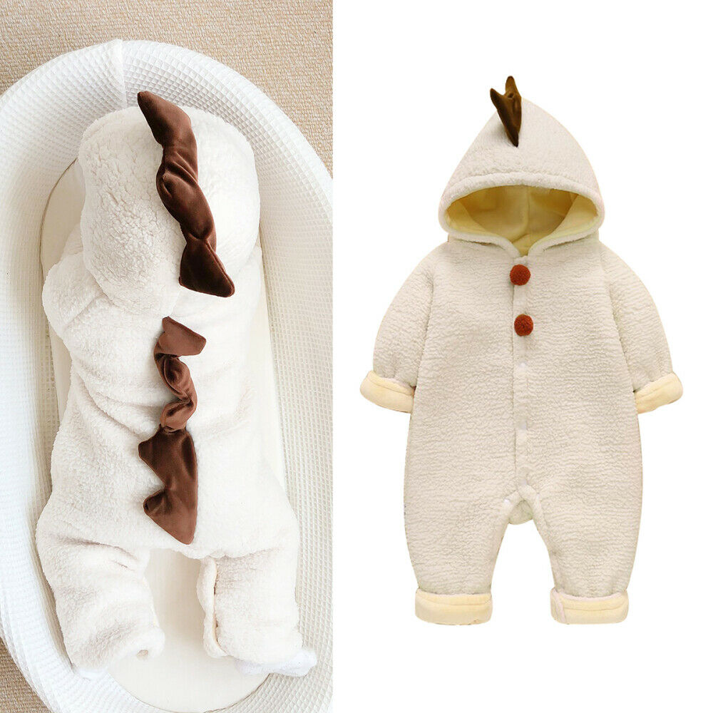 Infant Newborn Baby Girl Boy Winter Velvet Hooded Jumpsuit Romper Warm Clothes