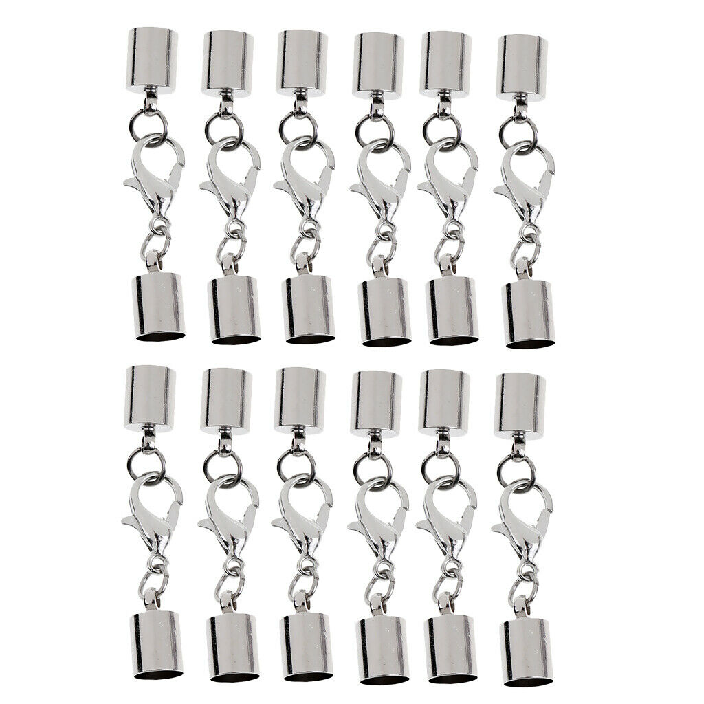 12 Pcs Stainless Sliver End Caps with Lobster Clasps Jump Rings Connectors