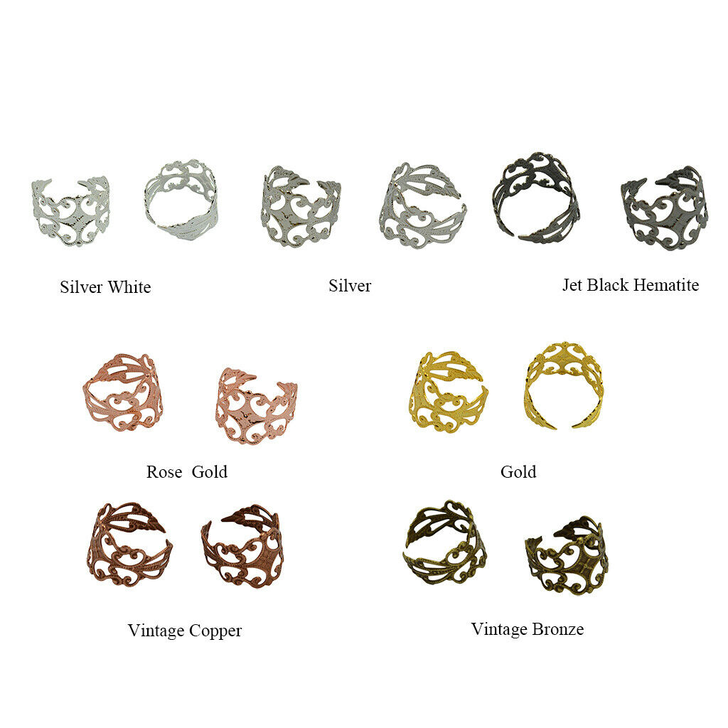 30x Filigree Finger Ring Cabochon Brass Base Findings Supplies 3 Colors