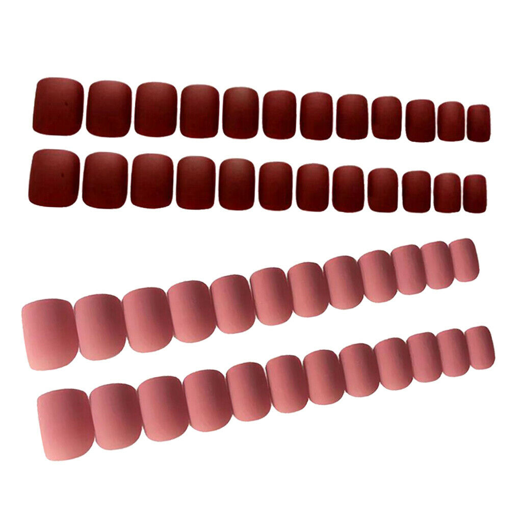 48 Packs UV Gel Artificial Nails Women Square Tips for Wedding Pink+Coffee