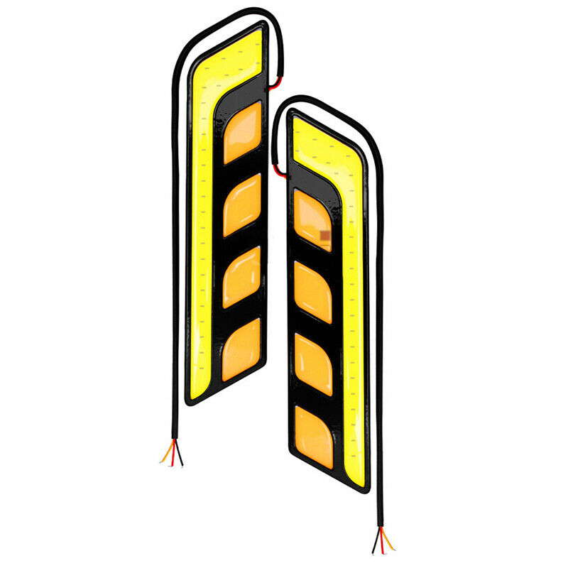 2PCS COB LED Car Light DRL Lamp Turn Signal Light Blade White + Amber Waterproof