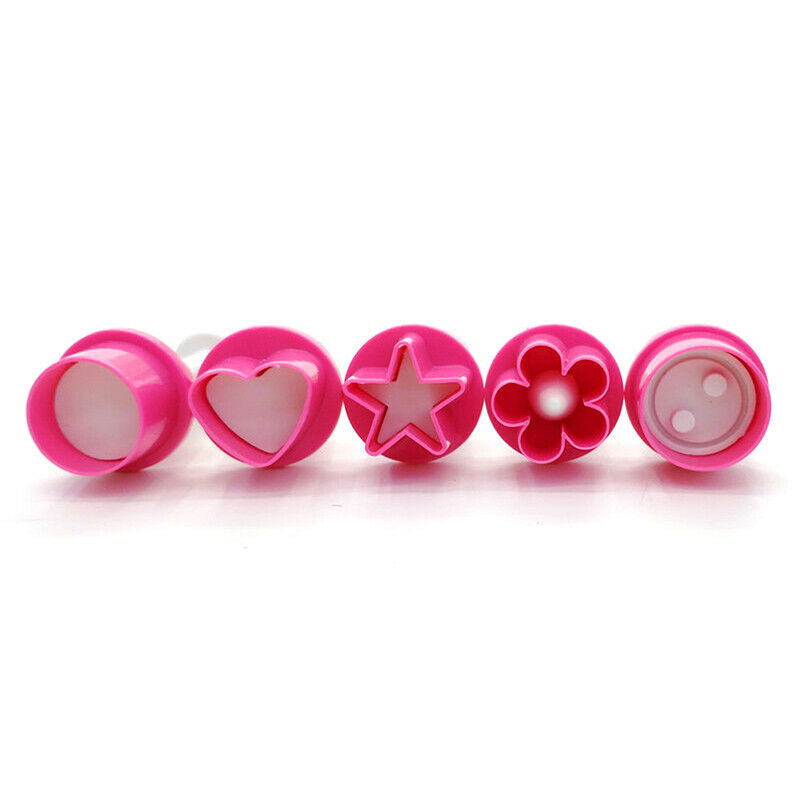 5PCS Cookie Cutter Heart Plunger Cake Mold Star Button Plum Biscuit Mould.l8