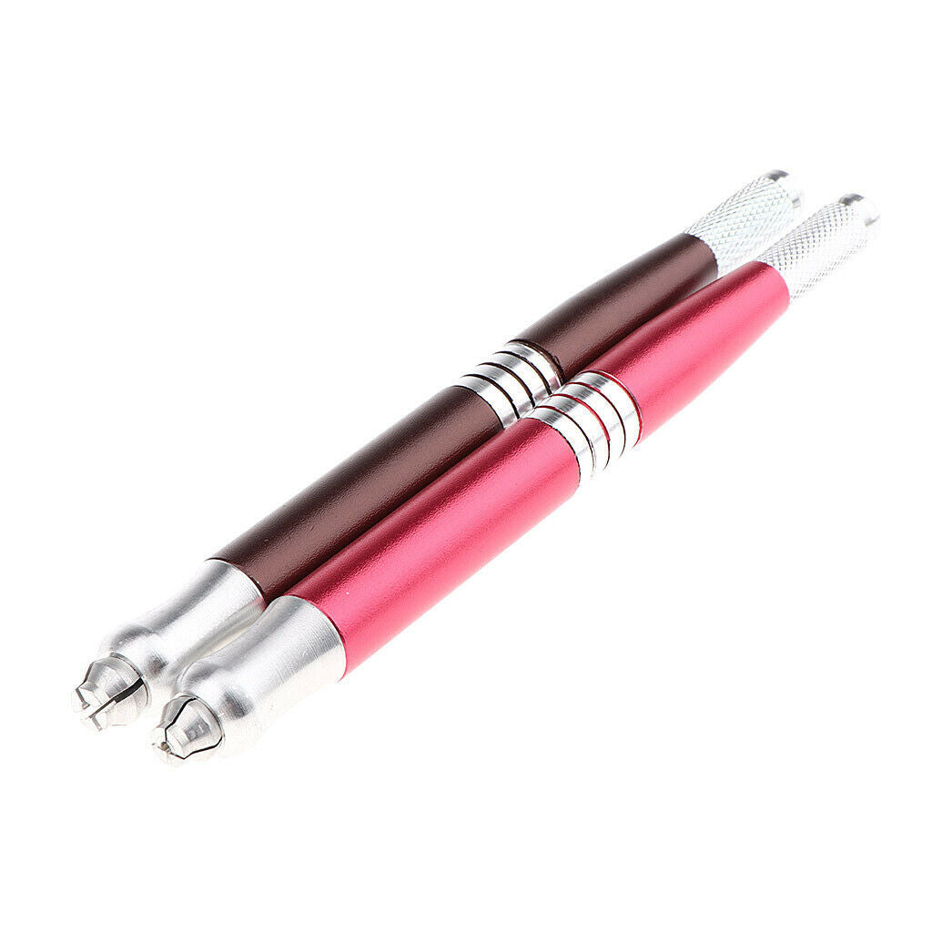 2Pcs Dual Heads Stainless Steel Manual Eyebrow Tattoo Pen Rose Red+Coffee