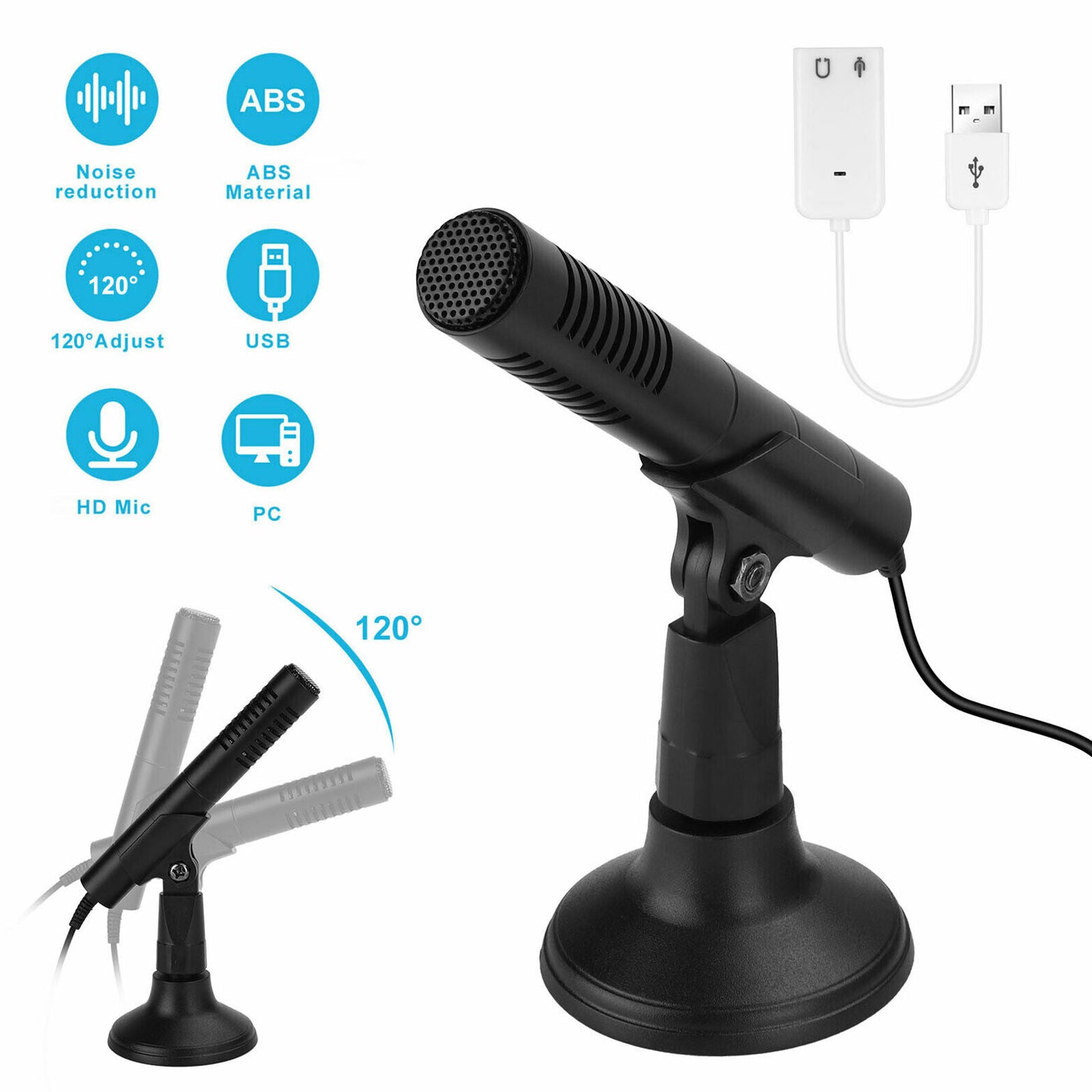 USB Condenser Microphone Recording Audio 3.5mm Mic for PC Computer Laptop Phone