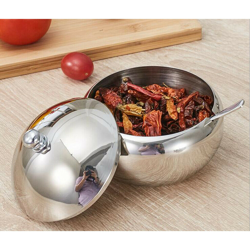 Seasoning Jars with Spoons Stainless Steel Spice Jars Condiment Pots 560ml