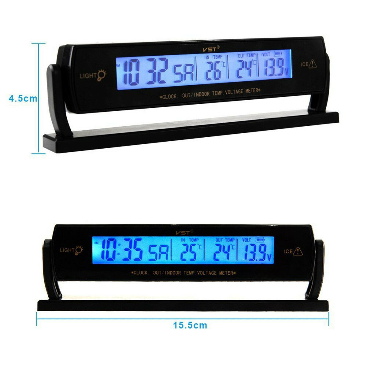 Auto Car Temperature Voltage Clock Digital LCD Thermometer Meter Monitor Alarm