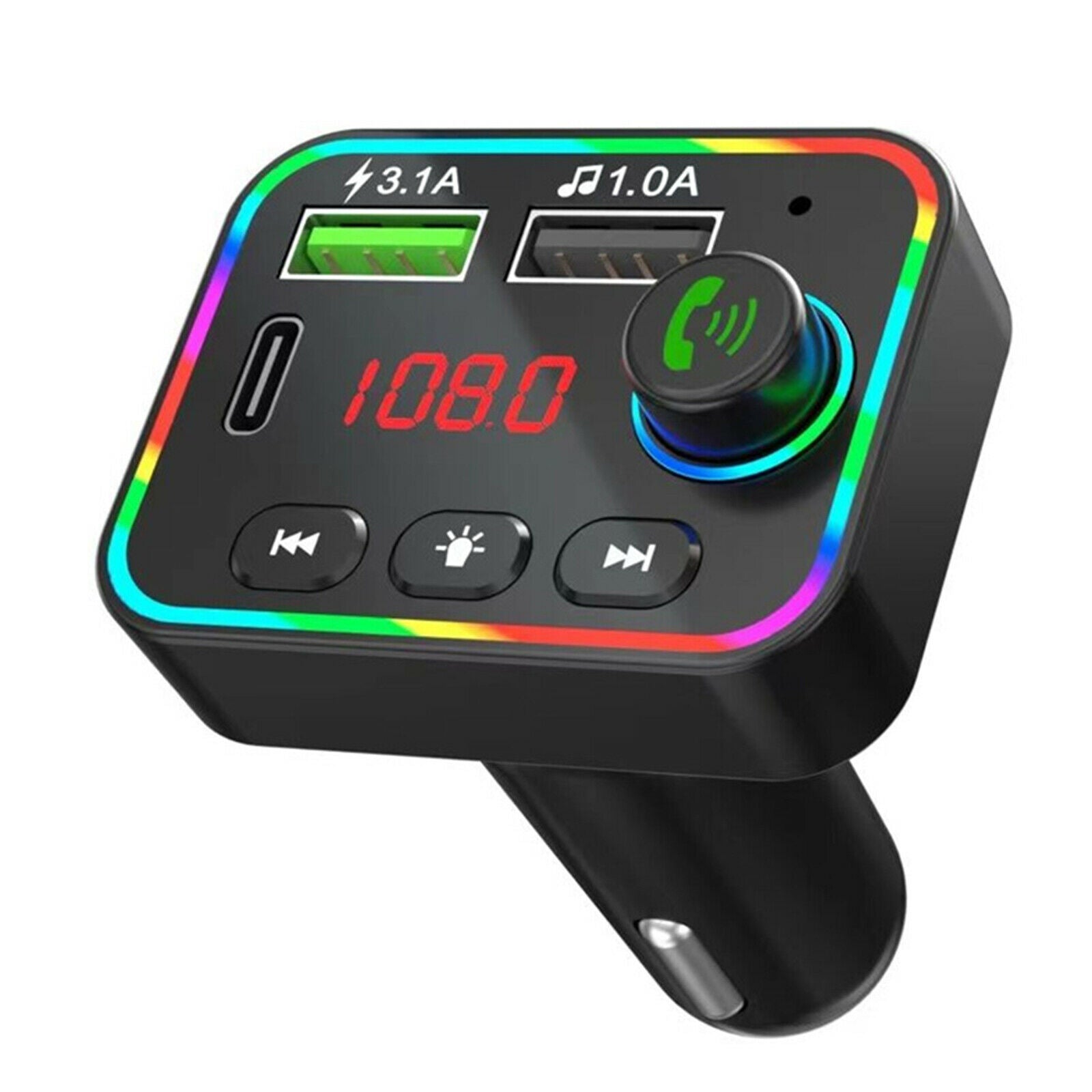 Car Charger FM Transmitter 7 Color LED Light MP3 Audio Adapter Dual USB Port