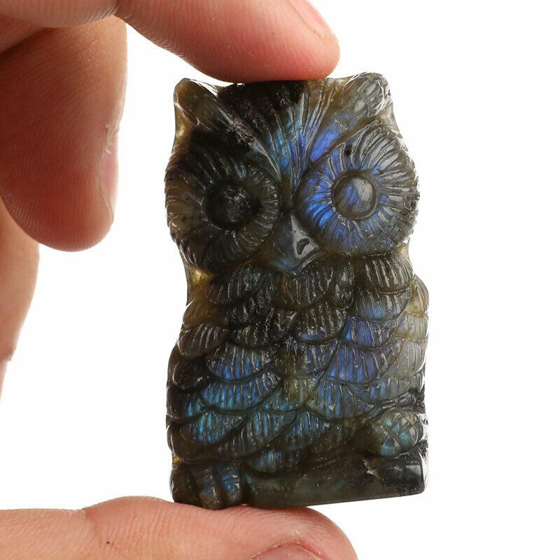 Natural Labradorite Stone Quartz Crystal Hand Carved Owl Labradorite StoneB Tt