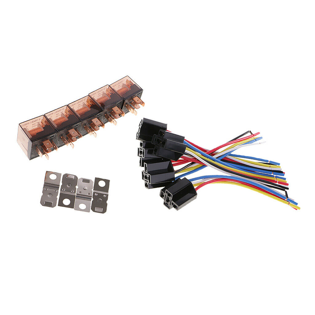 5 Set of 12V SPDT 5 Pin Automotive Relays with 5 Wires Harness Socket 60Amp