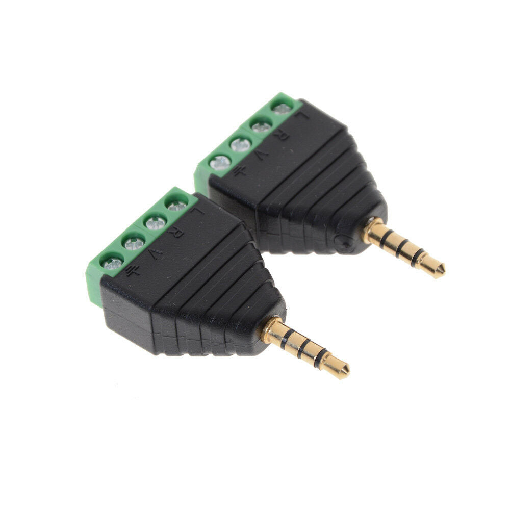 2Pcs 3.5 mm 4 pin Stereo Male to AV Screw Terminal  Plug connector Tt