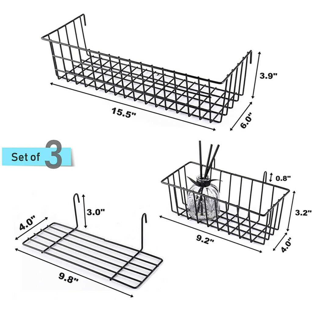 3x Hanging Iron Basket Batroom Bedroom Farmhouse Magazine Organizer Rack