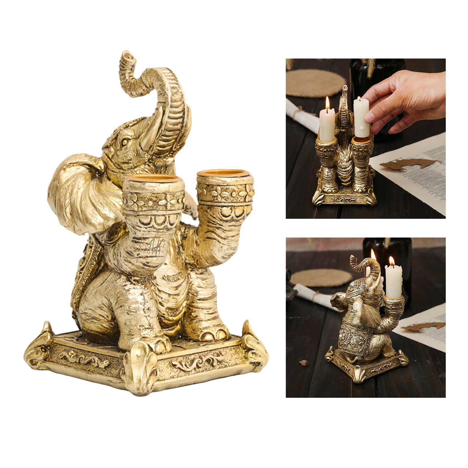 Elephant Shape Double Slot Taper Candle Holders Candlestick Bathroom Decor