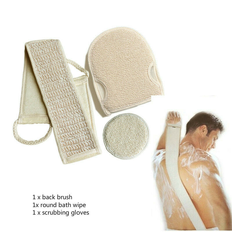 3PCS Natural Linen Body Scrubber Exfoliator Skin Brush for Bath Shower Spa UK
