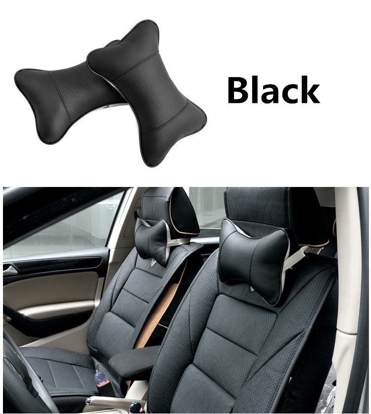 2x Universal PU Leather Car Seat Headrest Head Neck Support Pillow Soft Cushion