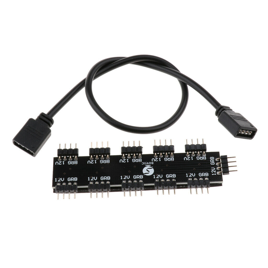 10 In 1 Computer Case RGB Fan Hub Controller LED Light Splitter 4Pin 12V