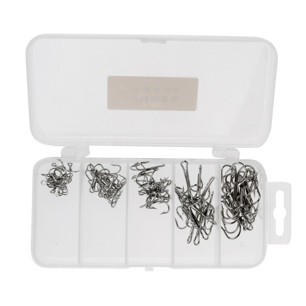 50 Pieces Treble Hooks High Carbon Barbed Box Fishing Hook