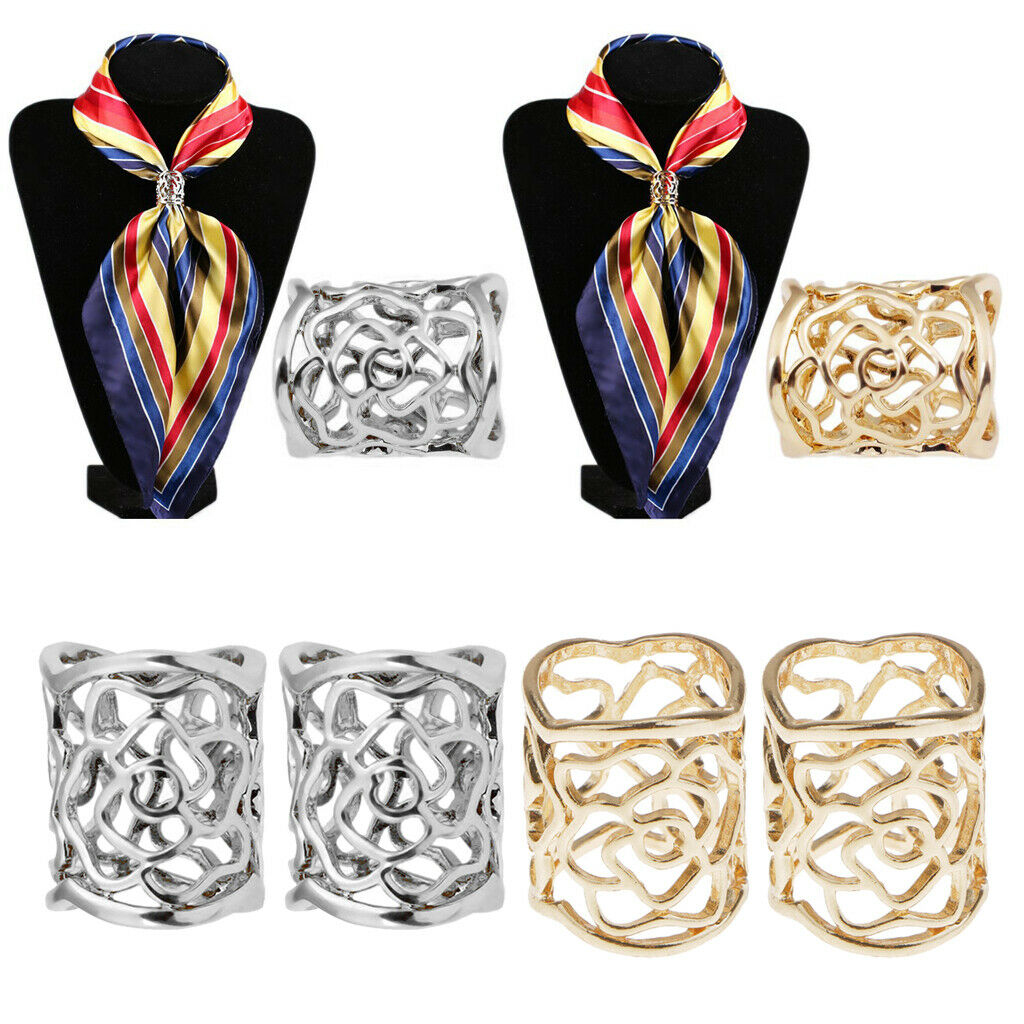 4x Fashion Silk Scarf Buckle Anti-slip Flower Filigree Scarf Ring Clip