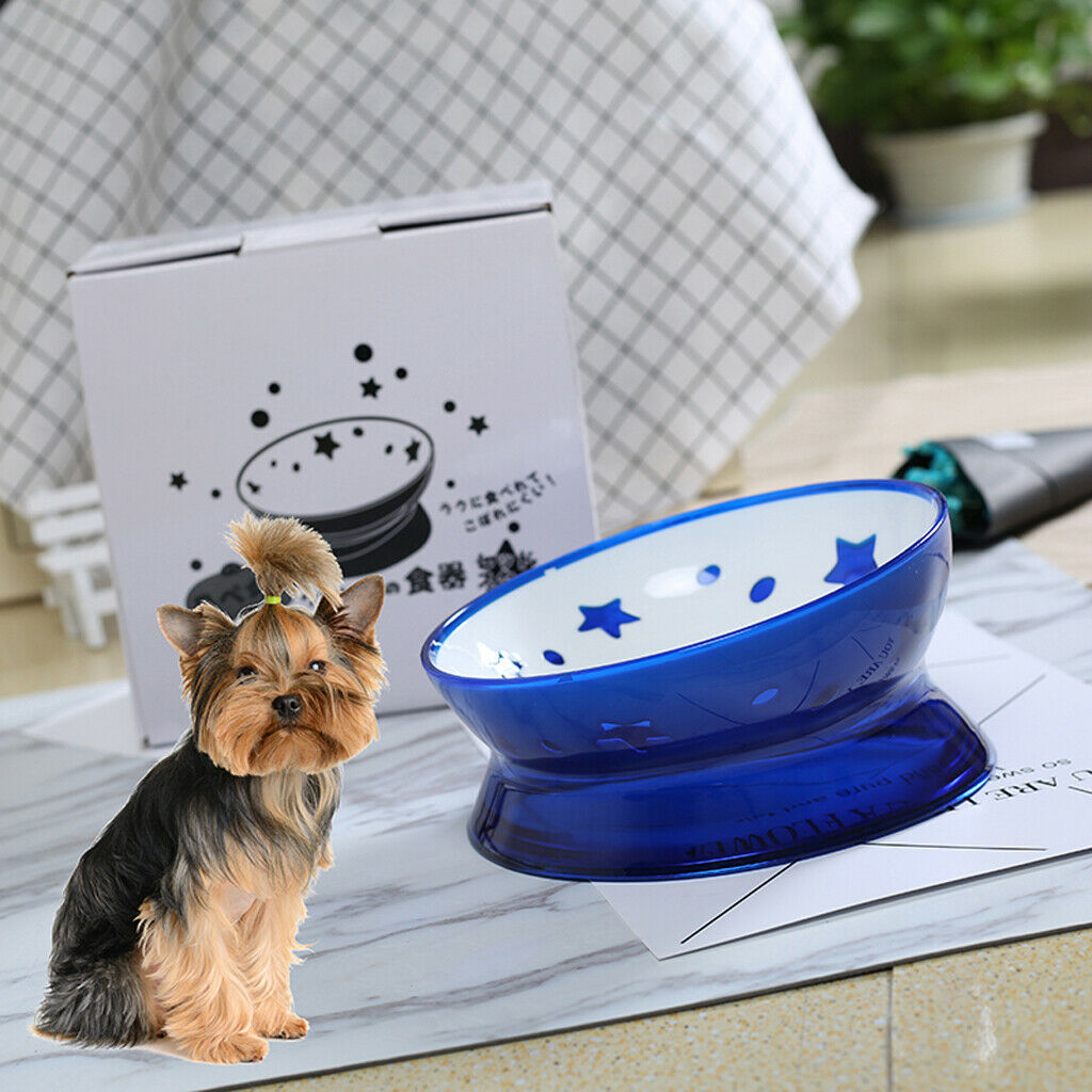 Pets Dogs Food Feeder Cat Water Bowl Feeding Bowl Dish Container Blue