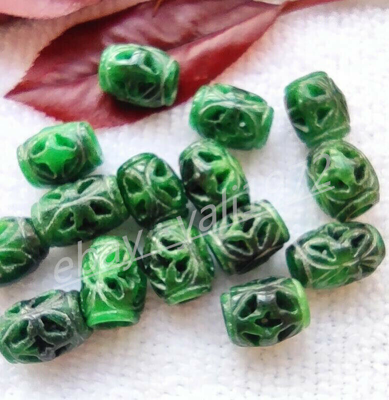 5Pcs Natural 11x9mm Green A Jade jadeite Hand-Carved Pendant Bead Circle è·¯è·¯é€š