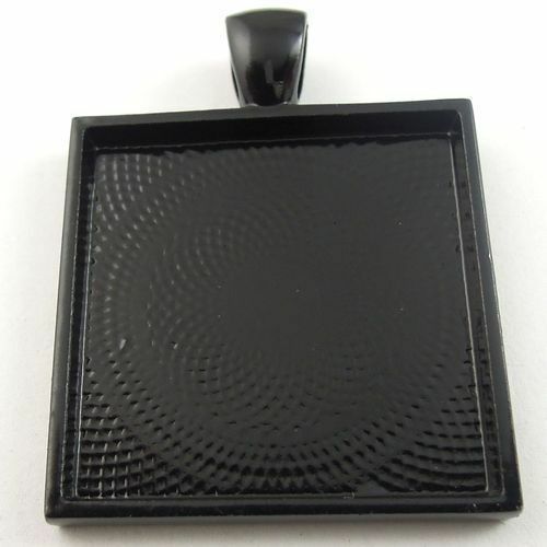 28mm Antiqued Style Black Alloy Square Cameo Setting Inner 25mm Pendants 7PCS