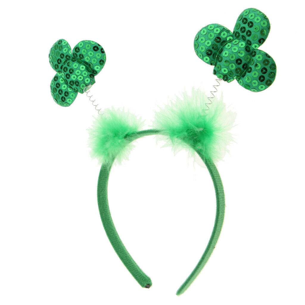 St Patricks Day Green Shiny Sequins Shamrock Headband Bopper Party Wear Prop