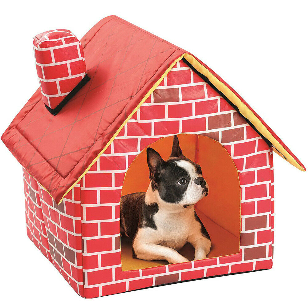 Pet House Small Dogs Cats Puppy Bed Soft Warm Chimney Brick House Washable