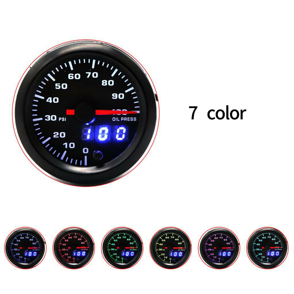 0 100 PSI Car Oil Pressure Display 7 Color LED Pointer Display