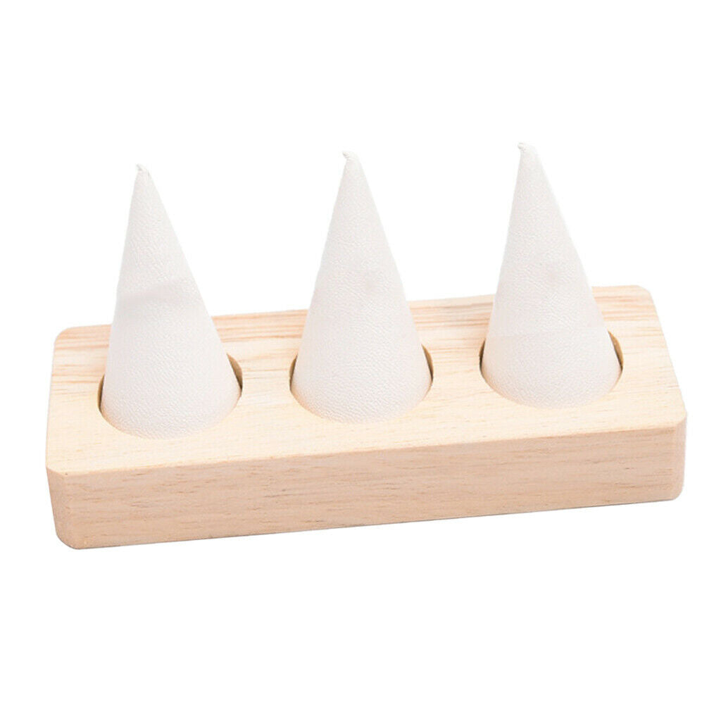 Rectangle Base Finger Ring Display Stand Jewelry Showcase - White Leather