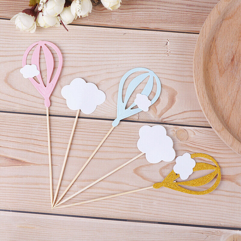 20x White Cloud Hot Air Balloon Cake Cuxake Toppers Party Food Fruit Picks CBDD