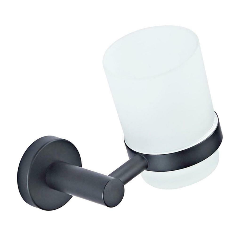 Anti-corrosion Toothbrush Holder w/ Ground Glass Cup for Home Cafe Bathroom