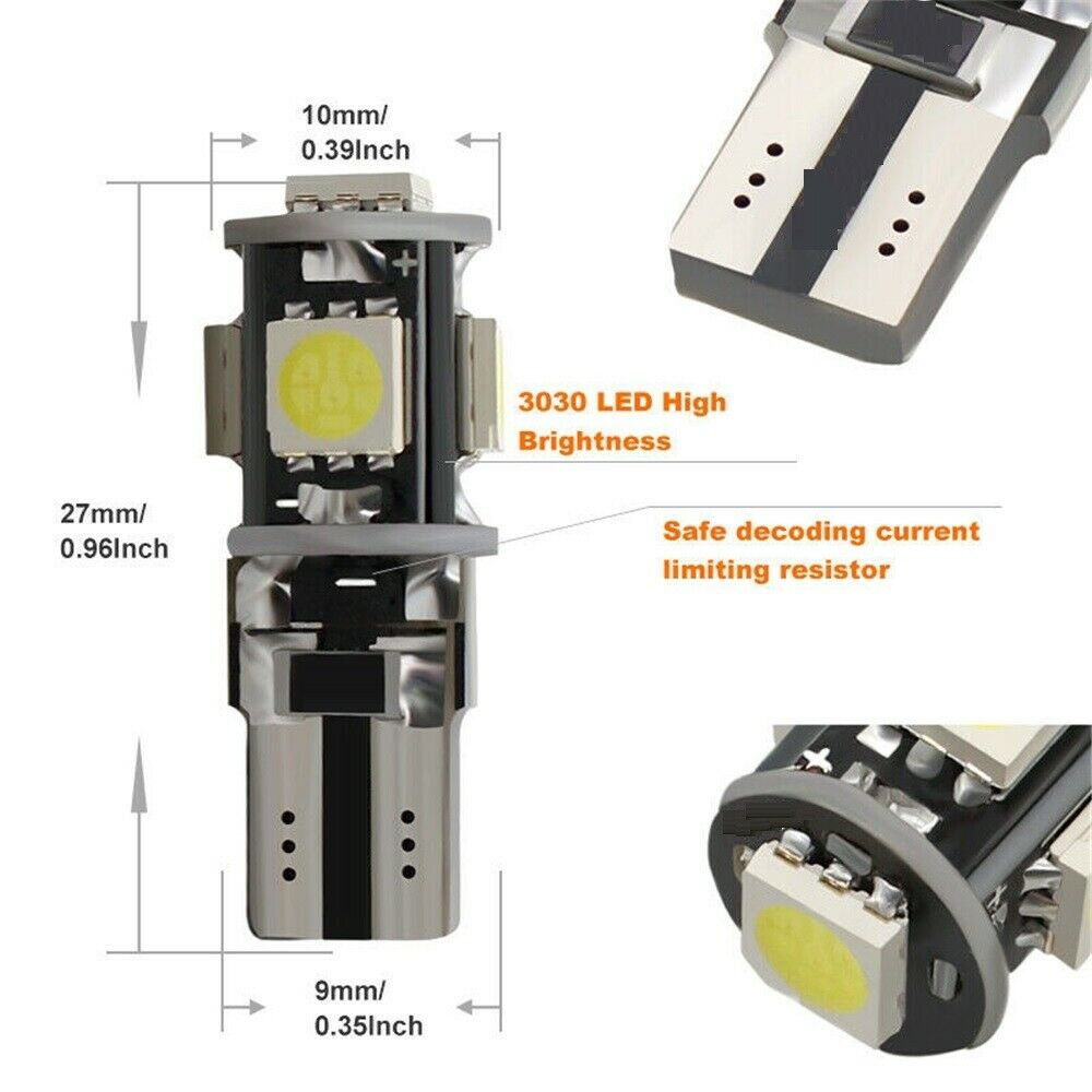 6x T10 LED Canbus Error Free 5 SMD Car Side Wedge light Bulb White 168 194 W5W @