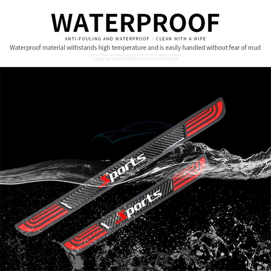 4PC Universal Rubber+Carbon Fiber Car Door Scuff Sill Cover Panel Step Protector