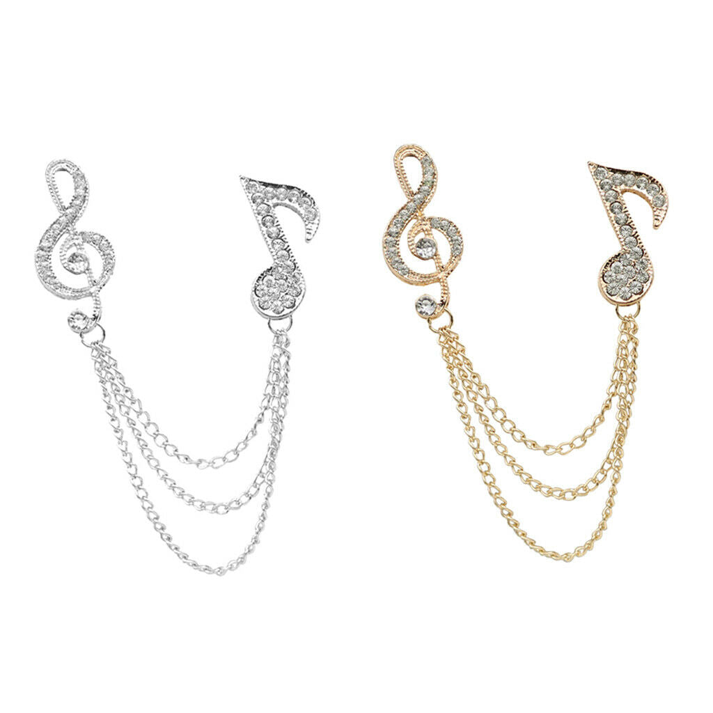 2pcs Unisex Music Symbol Shirt Suit Collar Neck Tip Brooch Pin Tassel Chain