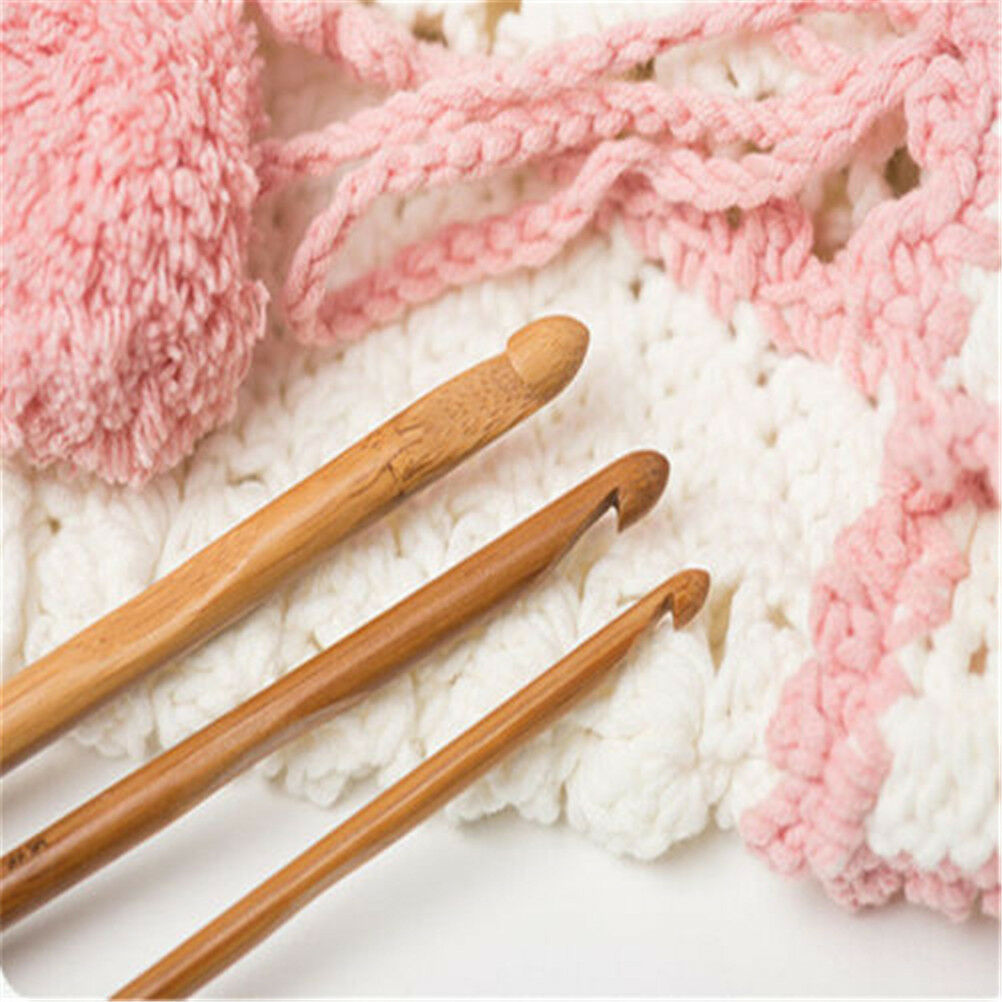 12X 6 Bamboo Handle Crochet Hook Knit Craft Knitting Needle Weave Yarn 3-.l8