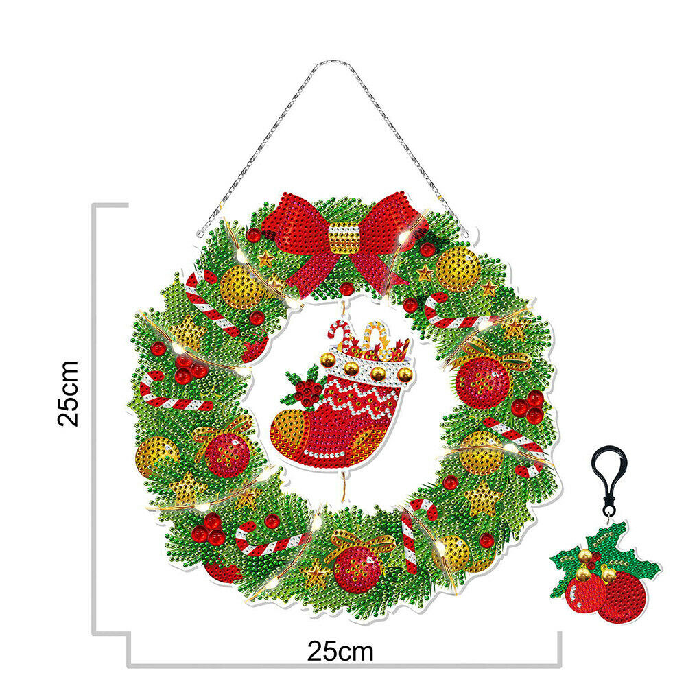 DIY Diamond Painting Wreath with LED Light Art Craft Kits Christmas Home Decor