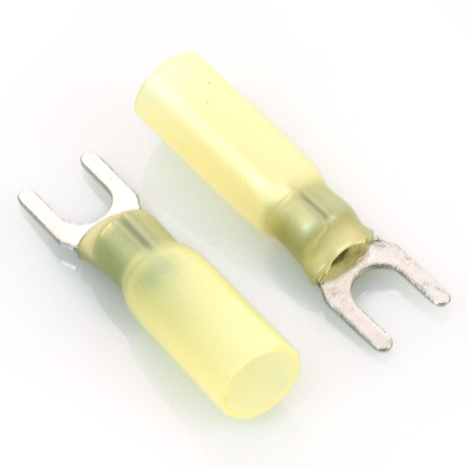 100 Heat Shrink Crimp Spade Terminal Fork Connector Yellow 12-10 AWG GA Wire #10