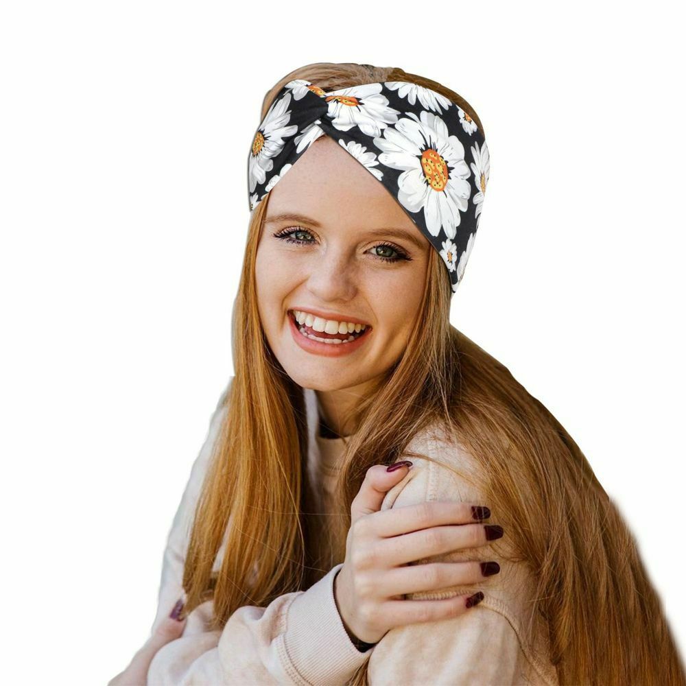Turban Head Wrap Daisy Headband Women Sports Hairband Cross Stretch Headband