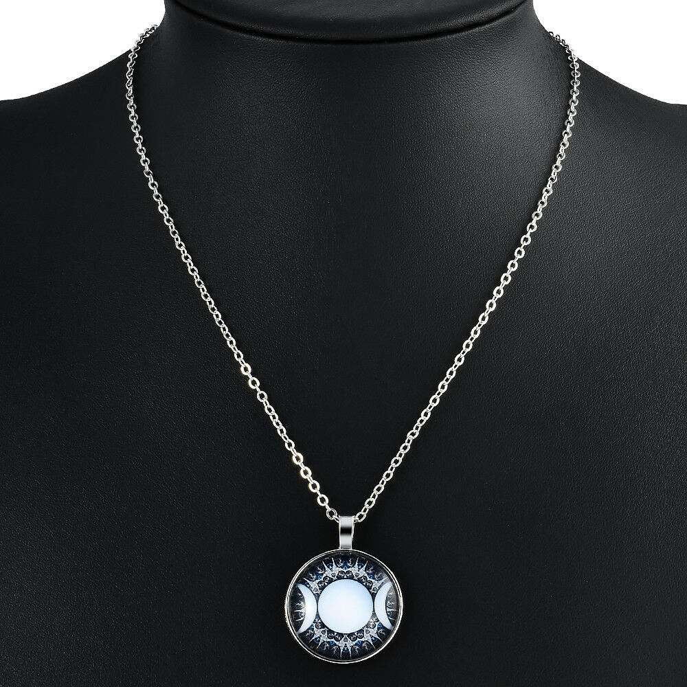 Triple Goddess Moon Necklace Witchcraft Wiccan Jewelry Pagan Art Glass Pendant