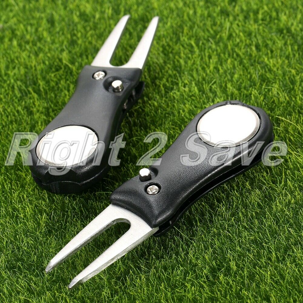2x Black lightweight Stainless steel Golf Green Divot Repair Switchblade Tools